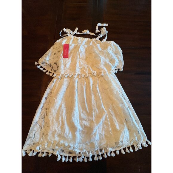 Xhilaration White Lace Dress TAdjustable StrapsmSummer With Pom-Poms Fringe M - Picture 3 of 10